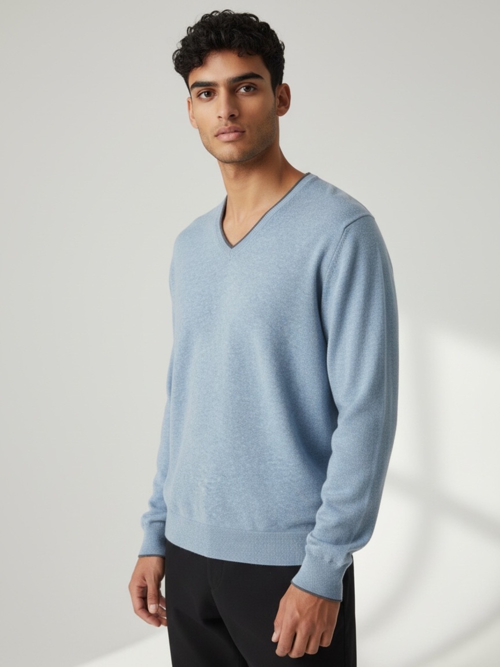 Collars & Co Blue Luxury Touch Cotton Cashmere V-Neck Sweater Sz XL Preppy Ivy